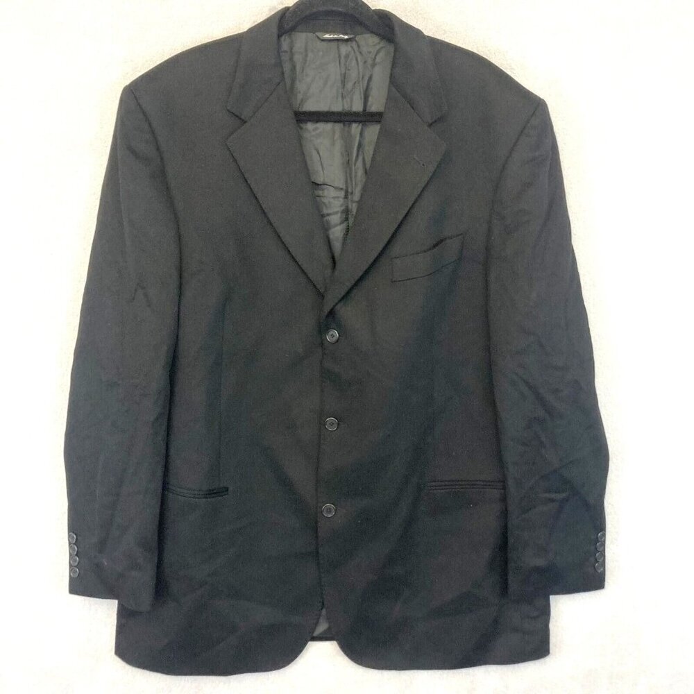 Hathaway Platinum Mens 46L‎ Cashmere Sport Coat Blazer Jacket Italy Black Solid